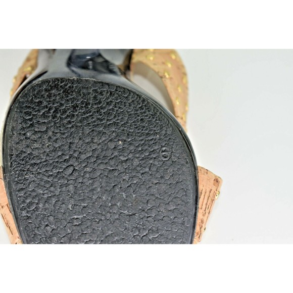 Norman Kaplan Las Vegas Woman's Heels Leather Cork Gold Studded Lucite Size 6 - Picture 9 of 9